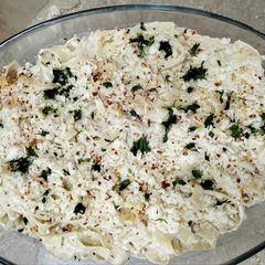 A picture of Fettuccine Alfredo pasta.(without chicken).