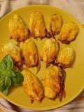 Stuffed Zucchini Blossoms with Potatoes, Ham, and Mozzarella