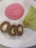 Puré de jícama y rollitos de res con queso Philadelphia