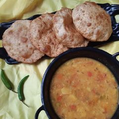 Bedmi puri and aalo tamater masala wale A picture of Bedmi puri and aalo tamater masala wale.