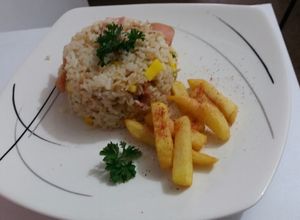 Una foto de Arroz con cabellos de ángel y ajo