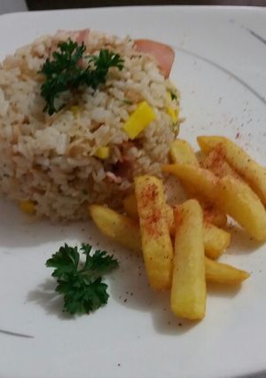 Una foto de Arroz con cabellos de ángel y ajo