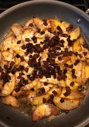 A picture of Kentucky Inspired Fried Taters with Cheese and Bacon.