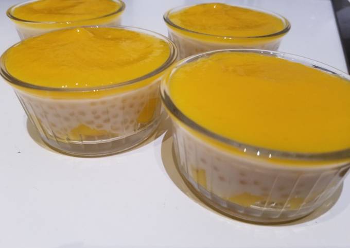 Dessert lait de coco, mangue, perles du Japon (= perles tapioca)