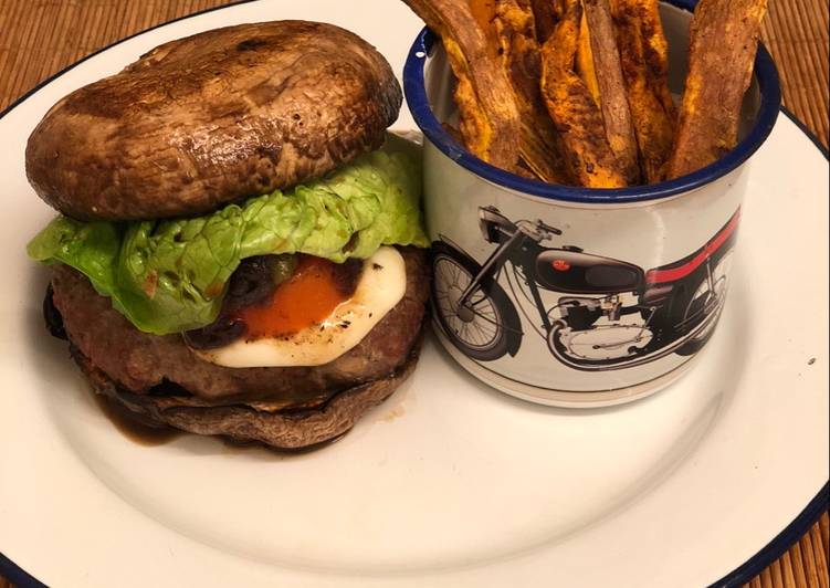 Venison burger in a portobello mushroom “bun? ??