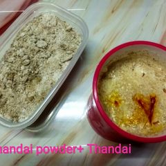 A picture of Thandai powder & thandai.