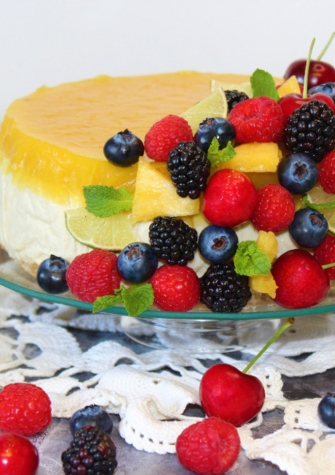 Una foto de Cheesecake vegana de lima y piña