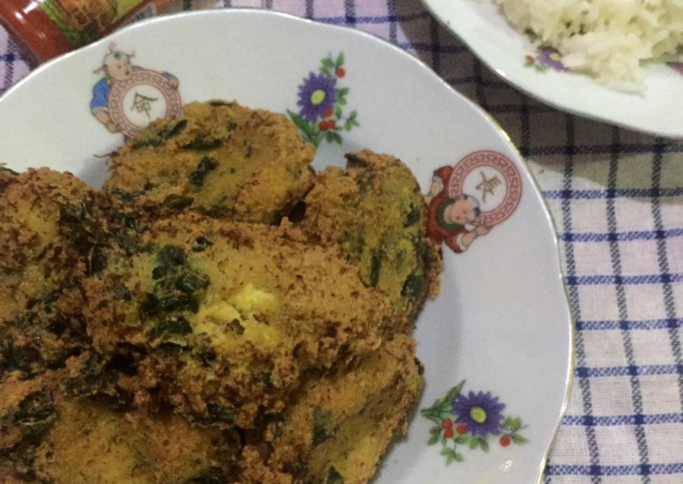Bayam dengan tauhu parkedel