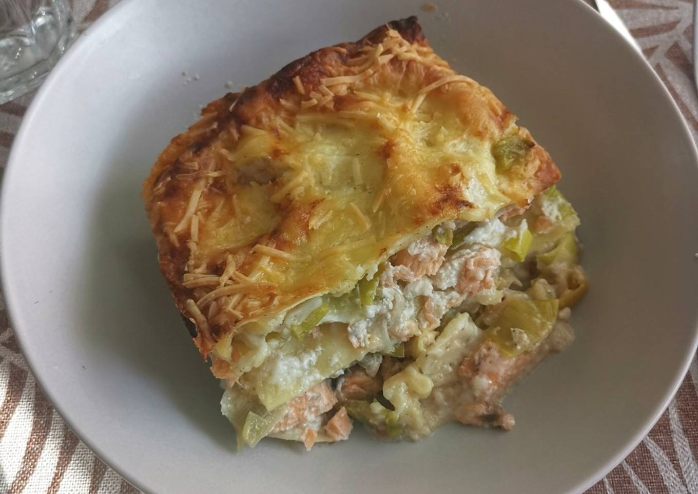 Lasagne aux poireaux et saumon