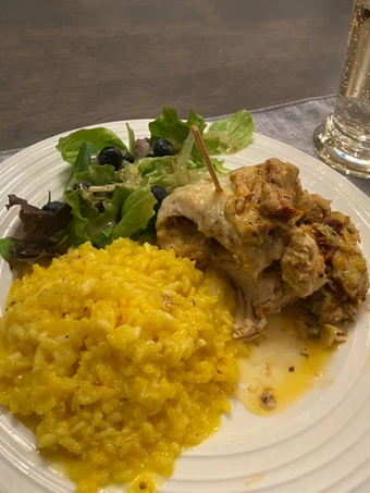 Easy Way Prepare “Marry Me “ stuffed chicken w artichokes and sundried tomatoes w saffron risotto the Perfect Tasty