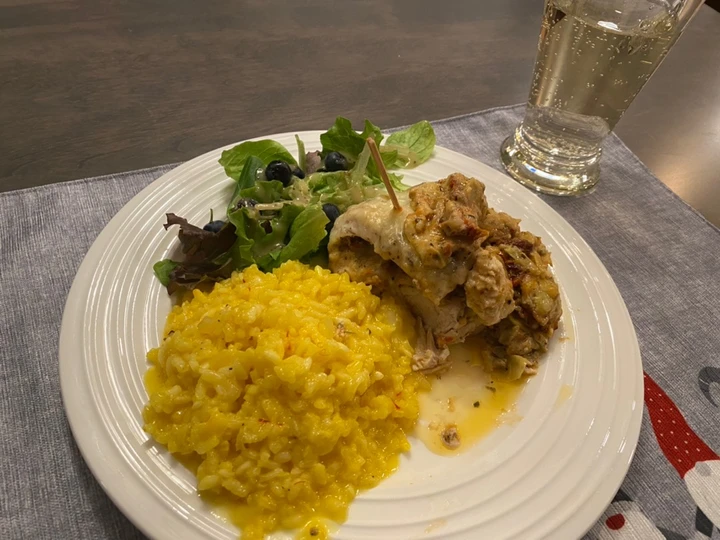 Easy Way Prepare “Marry Me “ stuffed chicken w artichokes and sundried tomatoes w saffron risotto the Perfect Tasty
