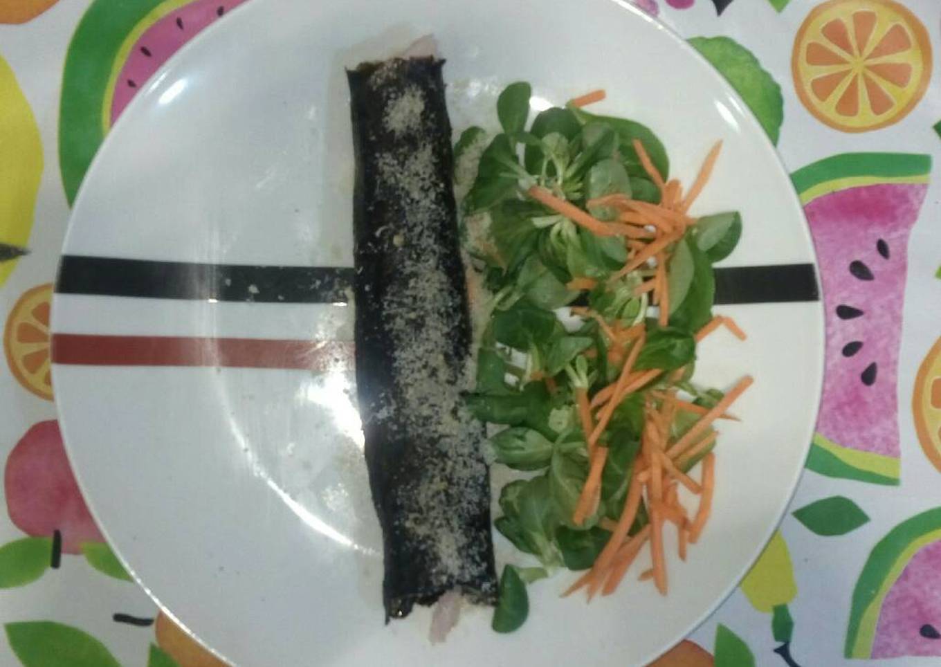 Rollito de alga nori con puré de calabaza