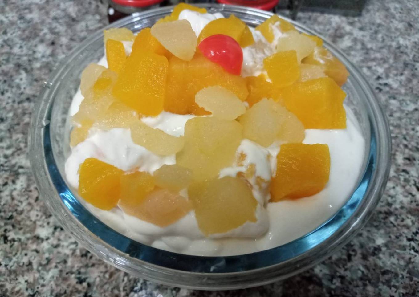Labneh creamy fruit cocktail 5 minute dessert