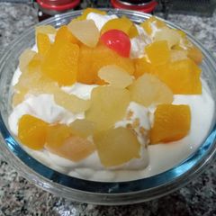 A picture of Labneh creamy fruit cocktail 5 minute dessert.