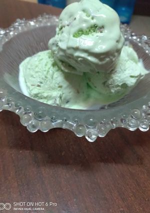 A picture of Home made pistachio ice cream #icecreamfanatics.