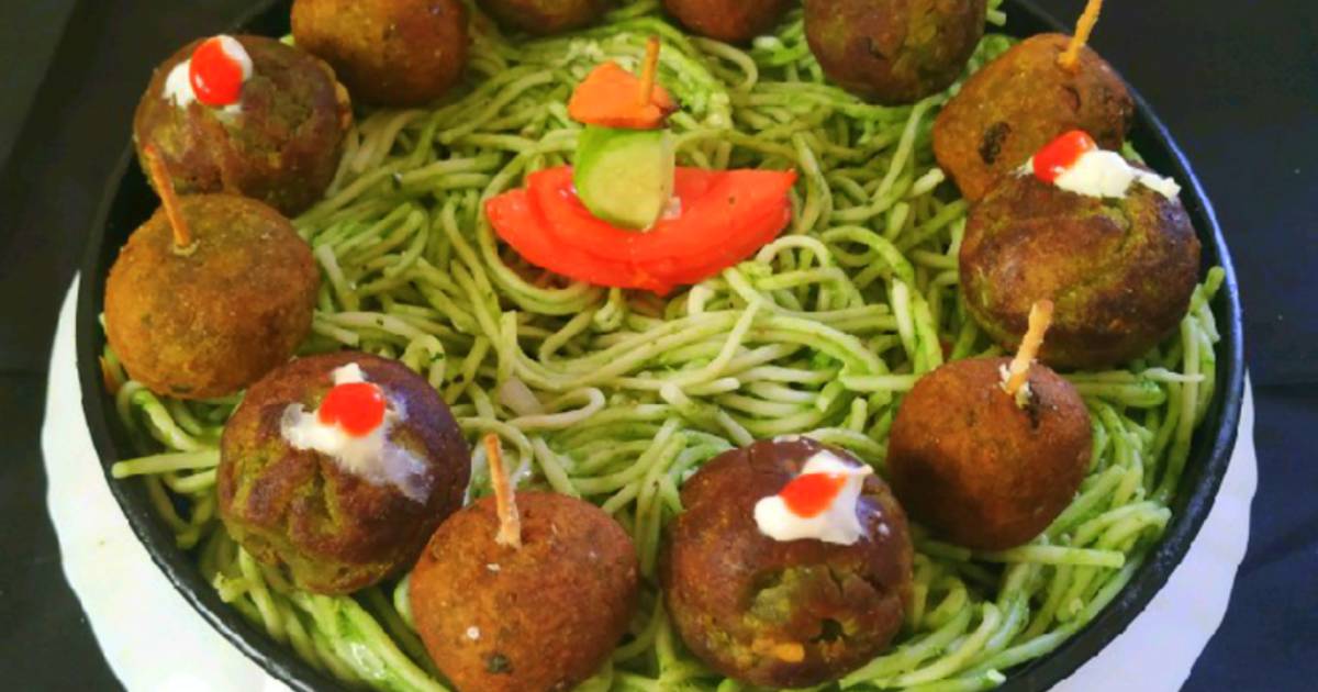 Green Falafel In Spaghetti Nests Recipe By Kalpana Solanki Cookpad