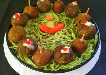 Easiest Way to Prepare Appetizing Green Falafel In Spaghetti Nests