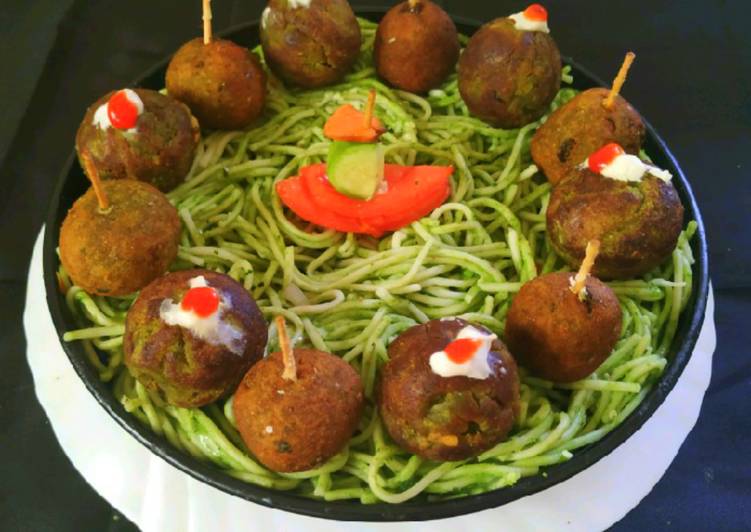 Recipe of Super Quick Homemade Green Falafel In Spaghetti Nests