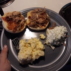 A picture of Carolina style slow cooker pulled pork.