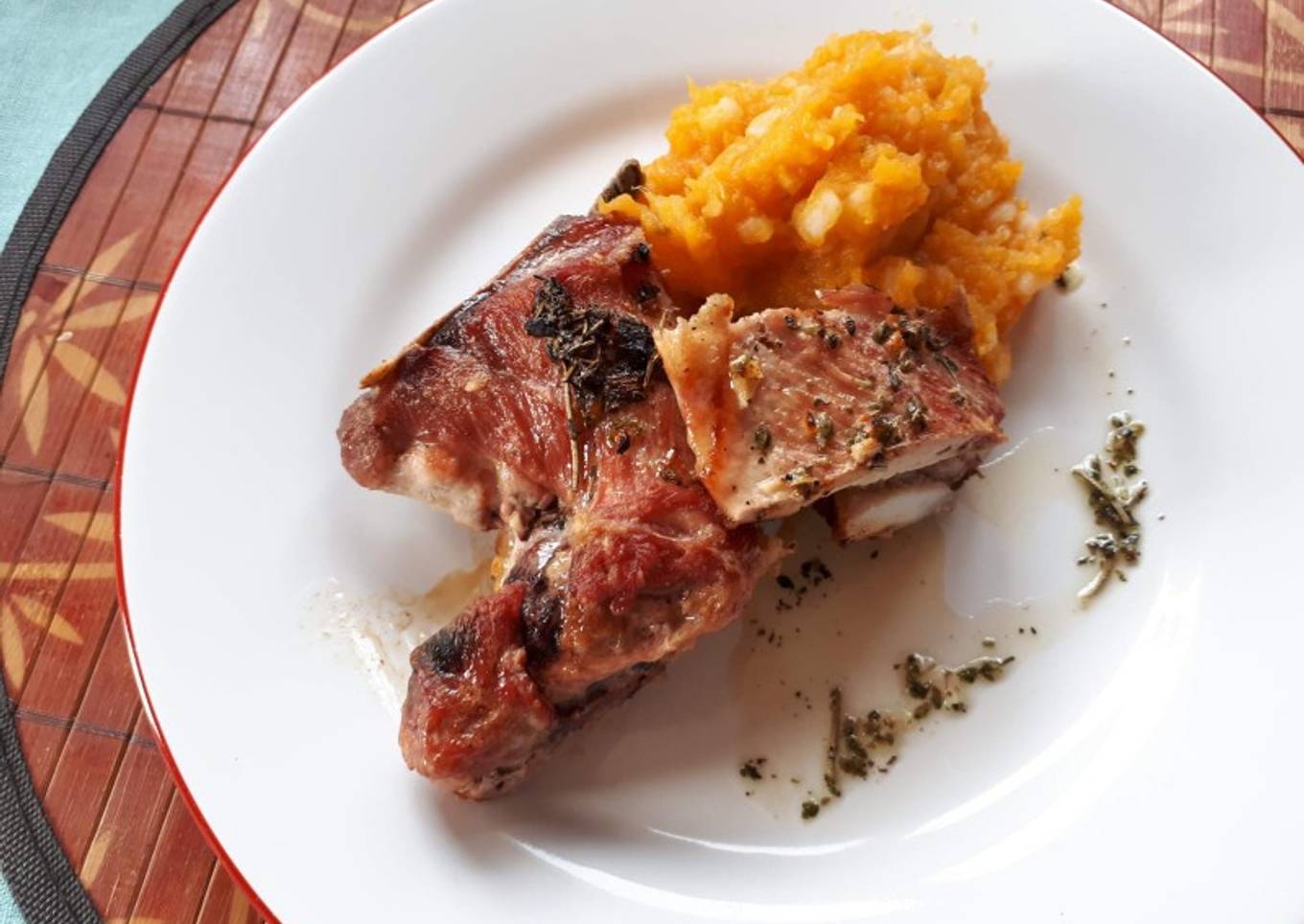 Asado de cerdo con puré de calabaza