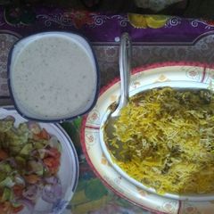 A picture of Hyderabadi meat biryani.
