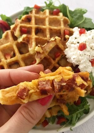 Une photo de Gaufres purée chorizo mozza