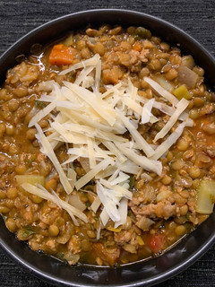 A picture of Lentil Soup with Sausage.
