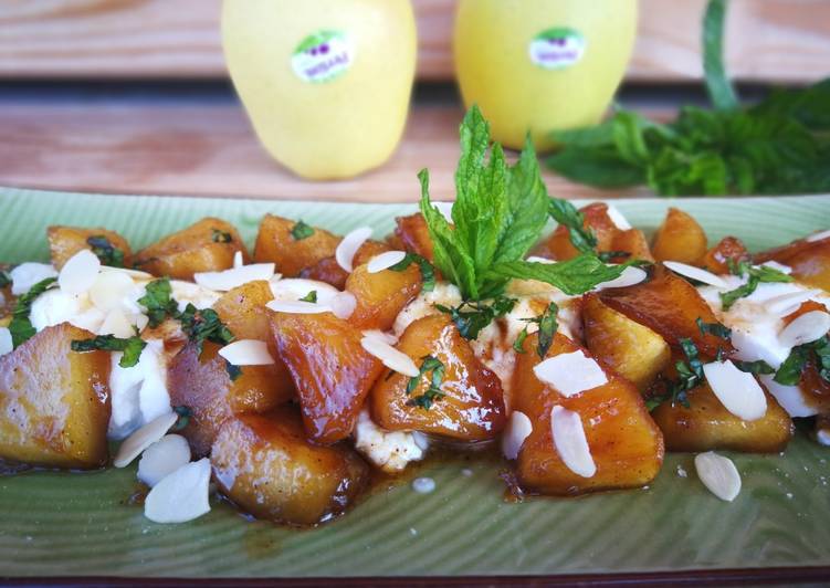 Mató con manzana caramelizada al vermut