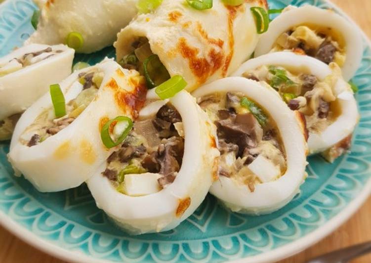 Кальмары фаршированные грибами и сыром пошаговый рецепт