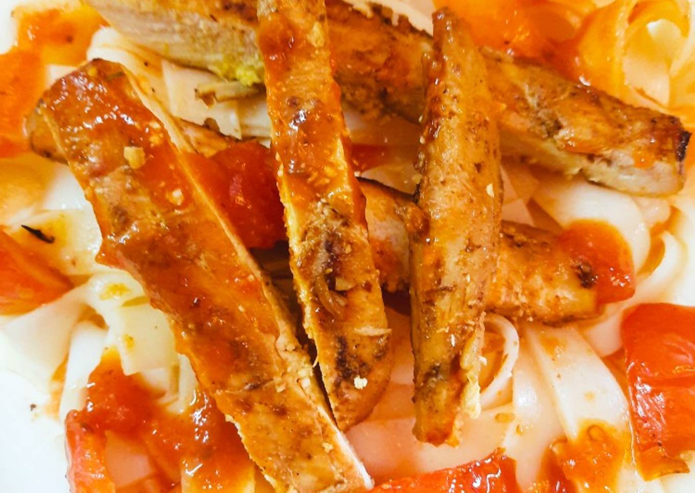 Tri Colour Grilled Chicken with Rice Noodles