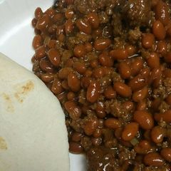 A picture of Beans and Burger with Meatballs.