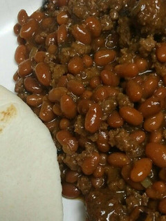 A picture of Beans and Burger with Meatballs.