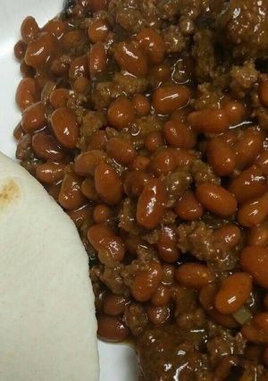 A picture of Beans and Burger with Meatballs.