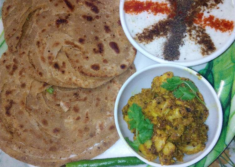 Easiest Way to Make Super Quick Homemade Lachha paratha with masala Arbi and raiyta