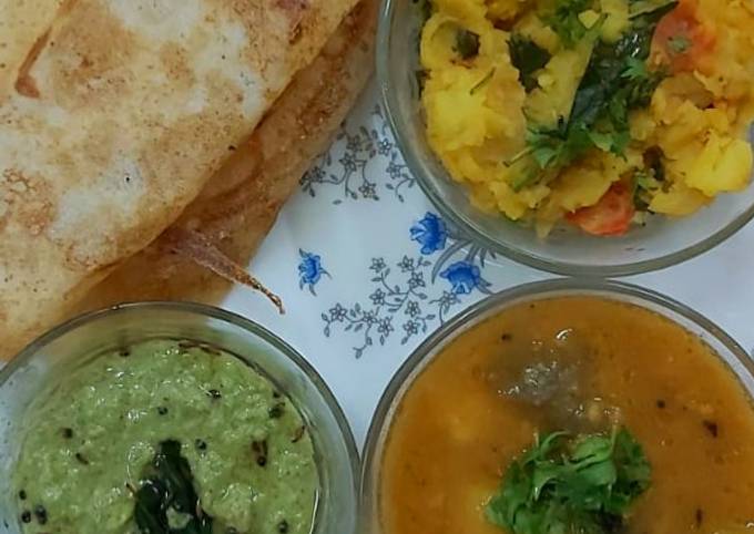 How to Make Favorite South Indian cuisine platter(dosa,sambar,chutney,potato veggie)