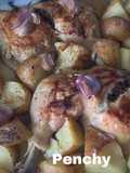 Pollo rústico con mostaza y ajos morados