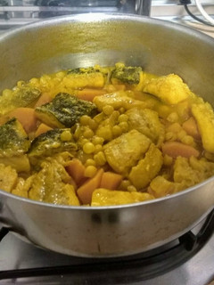Una foto de Bacalao con calabaza y garbanzos