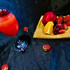 A picture of Soga drink (strawberry, Orange, grapes and Apple)🍓🍊🍒🍎.