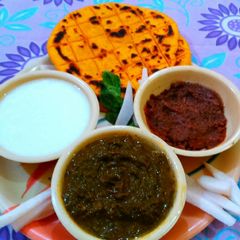 Sarso ka saag with makki roti A picture of Sarso ka saag with makki roti.