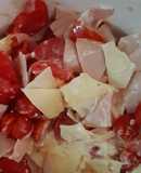 Receta de ensalada de tomate grande y tomate cherry jamón queso