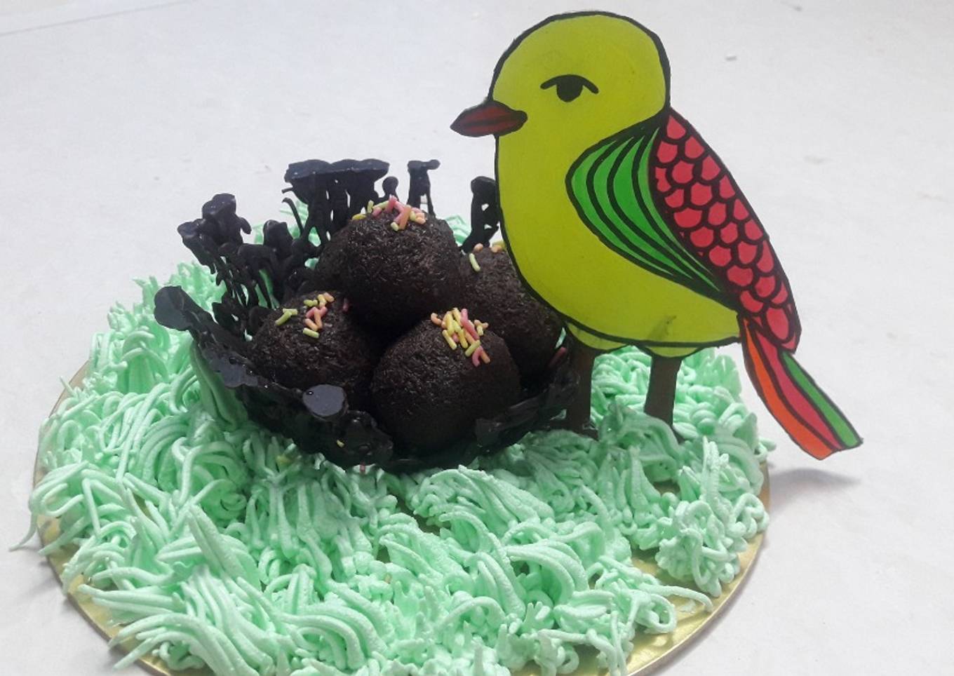 Chocolate ladoos in chocolate bird nest