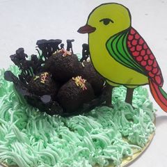 Chocolate ladoos in chocolate bird nest A picture of Chocolate ladoos in chocolate bird nest.