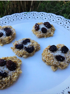 Una foto de Galletitas de avena al microondas sin gluten (con coco, pasas y miel)