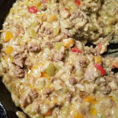A picture of Hamburger and Rice.