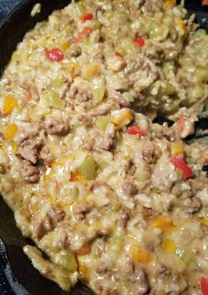 A picture of Hamburger and Rice.