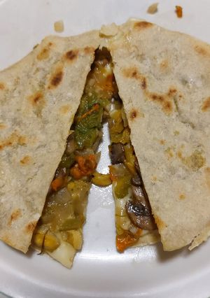A picture of Quesadilla with Squash Blossoms and Mushrooms.