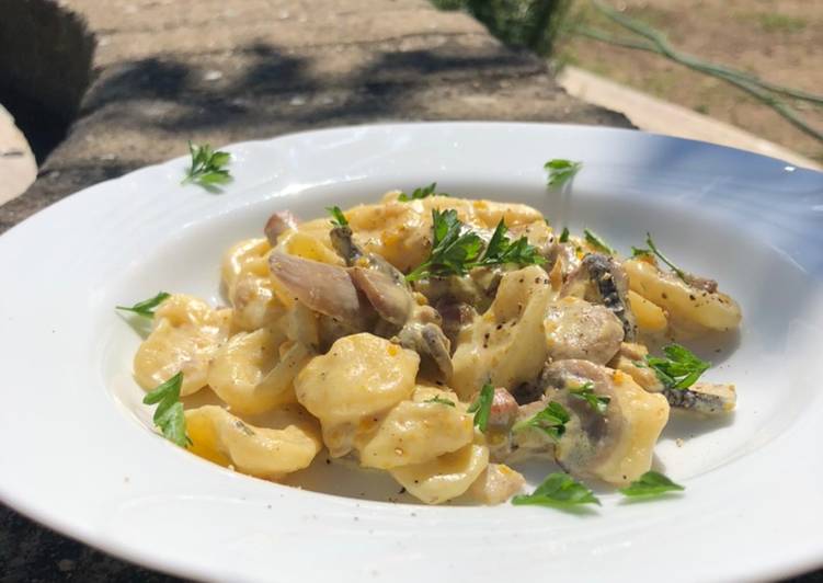 Simple Way to Make Super Quick Homemade Orecchiette zucca funghi e pancetta affumicata