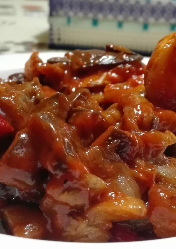 Una foto de Pisto fácil de parrillada de verduras y gambas