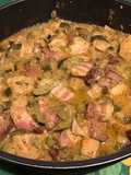 Coings, courgettes et tomates au lard fumé