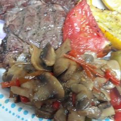 A picture of Mushrooms, Onions, and Peppers.